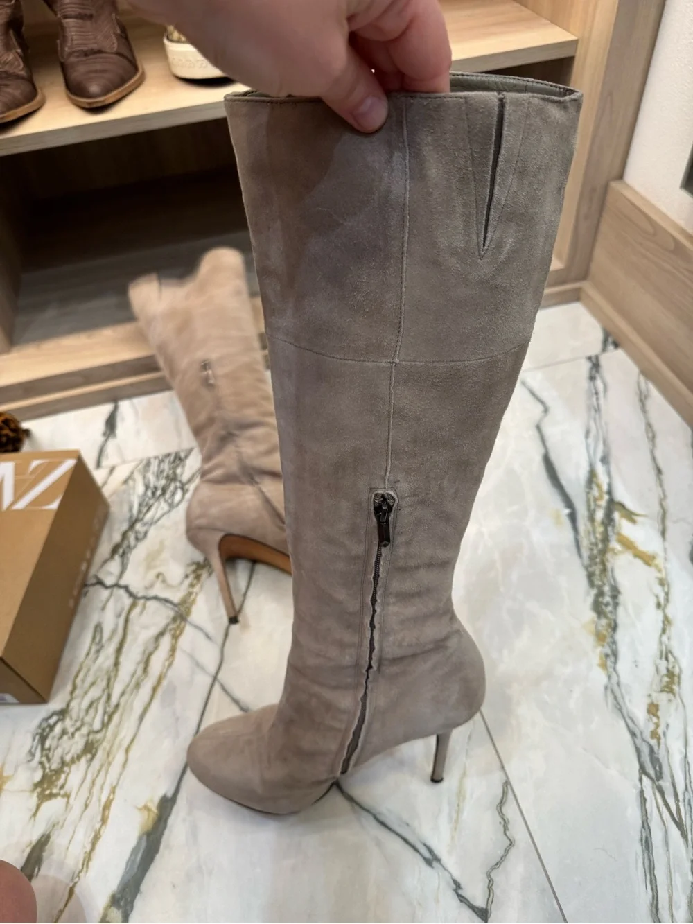 Sam Edelman Taupe Knee high Suede Stiletto Boots